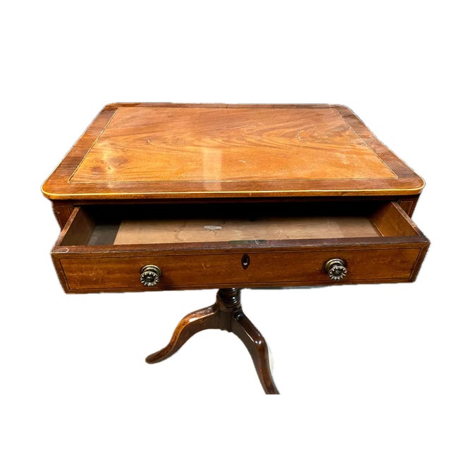 Mid 19th Century Gorgeous George III Mahogany Inlaid End Table on Pedestal Base For Sale - Image 4 of 9
