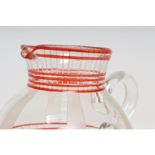 Art Deco Blown Glass Red Striped Bulbous Form Pitcher / Jug For Sale - Image 10 of 15
