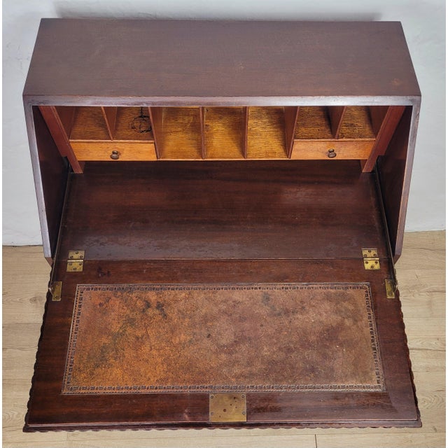 Brown Vintage Writing Secretary in Leather, 1930s For Sale - Image 8 of 18