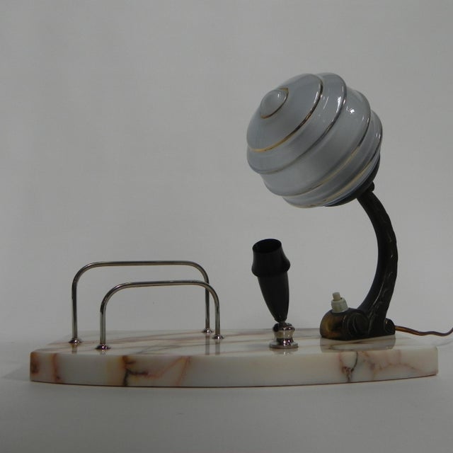 Art Deco Marble, Glass, and Steel Desk Lamp with Pen and Letter Holder, 1930s For Sale - Image 13 of 18