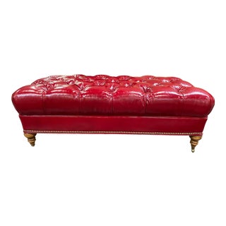 Late 20th Century Cherry Red Leather Tufted Ottoman For Sale
