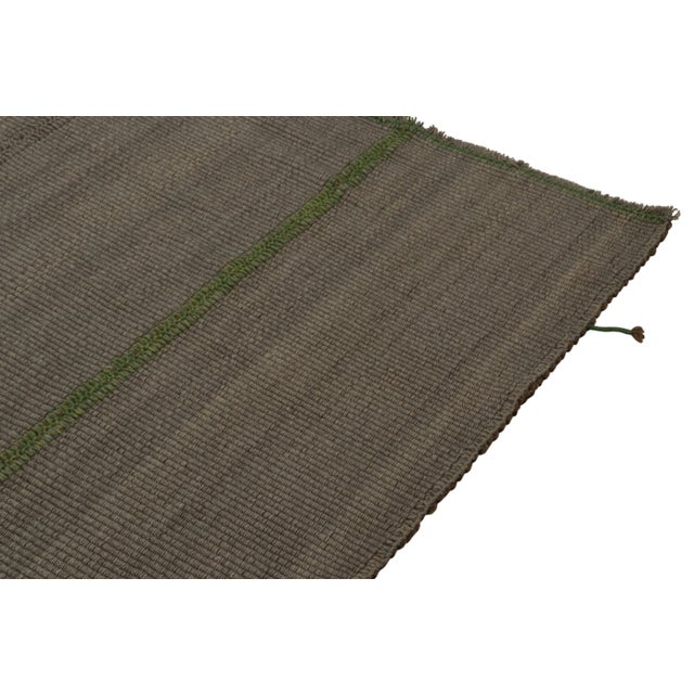 Rug & Kilim’s Contemporary Kilim in Brown With Green Accents, Muted Stripes For Sale In New York - Image 6 of 7