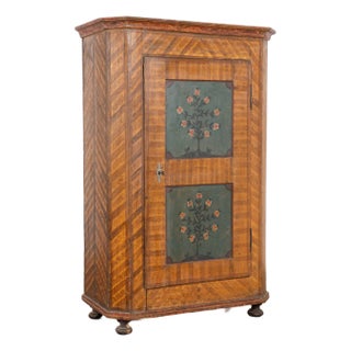 Original Hand Painted 19th Century Pine Single Door Armoire, Hungary For Sale