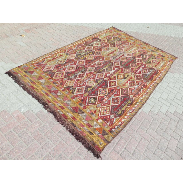 Mid 20th Century Mid 20th Century 70s Turkish Handmade Vintage Boho Style Kilim Area Rug For Sale - Image 5 of 11