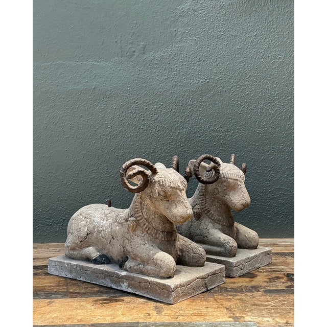 This pair of vintage plaster ram sculptures brings rustic character and old-world charm to any interior. Each figure is...