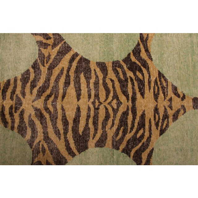 Rug & Kilim Handknotted Stretching Tiger Rug in Lush Sea Green, 2'x3' For Sale - Image 4 of 6