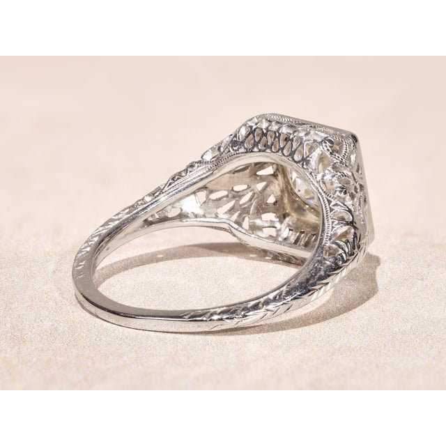 The Rebecca: Ladies 18 Karat White Gold Filigree engagement ring set with 1.30 Carat European Cut Diamond For Sale In Philadelphia - Image 6 of 13