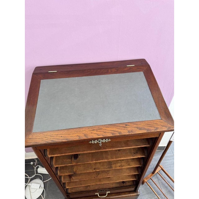 Vintage Roller Shutter Cabinet in Oak, 1930s For Sale - Image 4 of 10