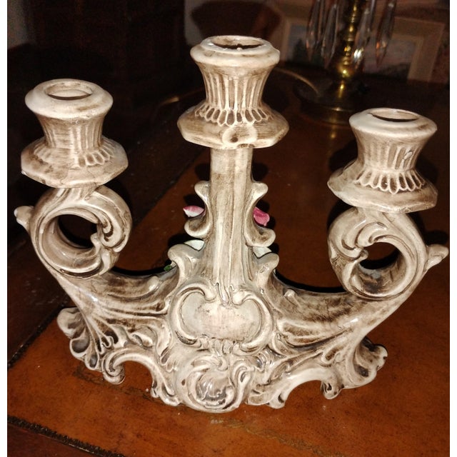 Shabby Chic Capodimonte Vintage 3 Arm Candelabra For Sale - Image 3 of 4