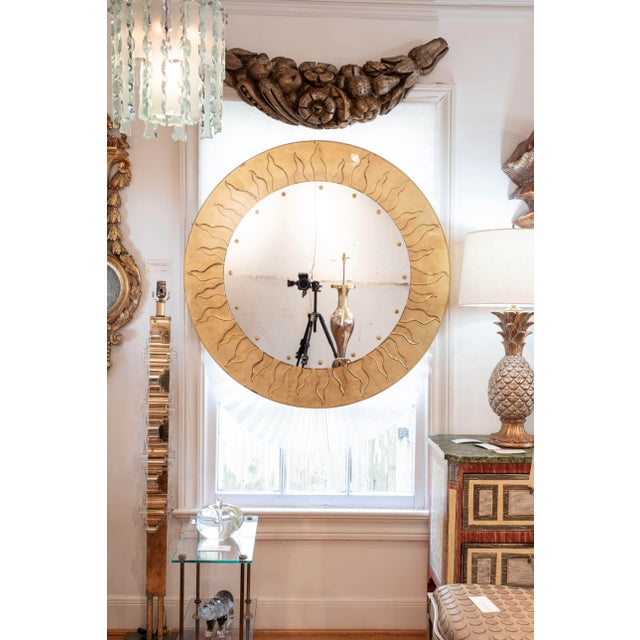 Gold Large Eglomise Sunburst Mirror Signed David Marshall For Sale - Image 8 of 8