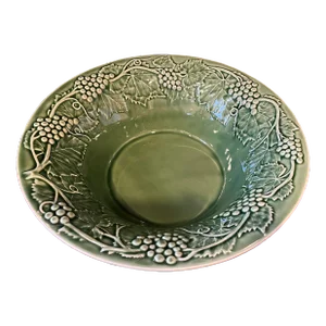 Vintage Large Bordallo Pinheiro Basketweave Green Salad Bowl