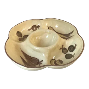 Vintage Hand Painted Ceramic Fruit, Vegetable or Chip and Dip Bowl