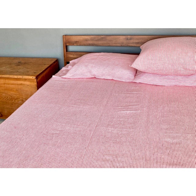 Contemporary Plum Textiles Breton Ticking Red Linen For Sale - Image 3 of 4
