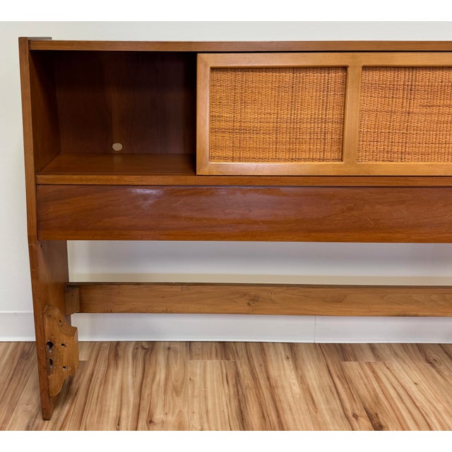 Mid 20th Century Vintage MCM Full Bed Headboard With Sliding Cubby Doors For Sale - Image 5 of 8