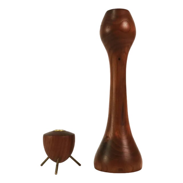 Modernist Teak Candlesticks, Denmark, 1960s, Set of 2 For Sale