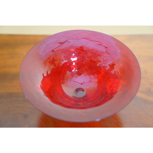 Vintage Ruby Red Murano Art Glass Footed Compote With Applied Grapes For Sale - Image 9 of 11