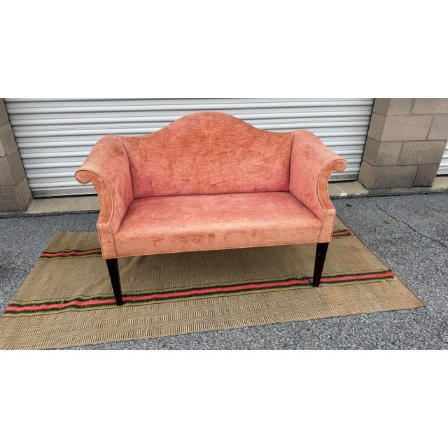 A Very Nice Antique Mahogany Camelback Window Settee, English, Circa 1920’s For Sale - Image 9 of 17