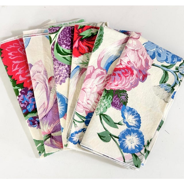 Chinoiserie Vintage 1980s Cabbage Rose Floral Cotton Dinner Napkins – Grandmillennial Style (Set of 6) For Sale - Image 3 of 12