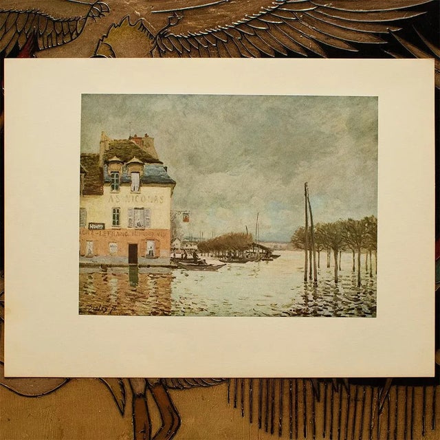 1950s 1955 After Alfred Sisley "Flood at Port-Marly" Vintage Impressionist Full Color Print For Sale - Image 5 of 8