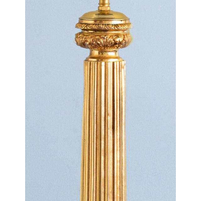Metal Tall Mid-Century French Brass Column Lamp For Sale - Image 7 of 11