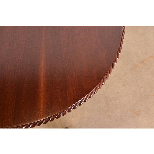 Baker Furniture Style Georgian Carved Walnut Double Pedestal Extension Dining Table, Newly Refinished For Sale - Image 11 of 14