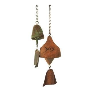 Small Vintage Pottery and Bronze Wind Chime by Paolo Soleri - a Pair For Sale