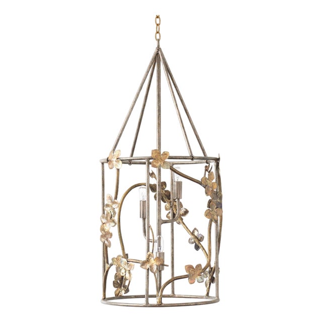 Aged Silver Sakura Floral Lantern For Sale