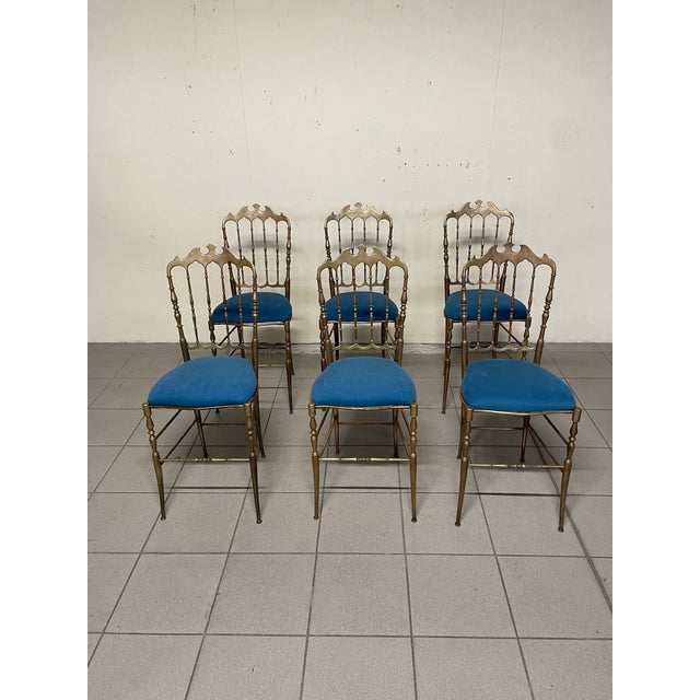 Chiavarine Chairs in Brass and Fabric, 1950s, Set of 6 For Sale - Image 18 of 18