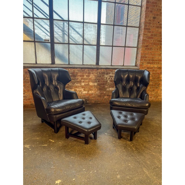 A rare set of "Janus" wing chairs and ottomans designed by Edward Wormley for Dunbar. One of his most iconic designs!...
