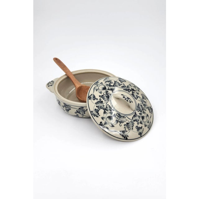 Late 20th Century Late 20th Century 5 Piece Hand-Painted Blue & White Vietnamese Serving Bowl Set Stoneware With Cobalt Underglaze Motifs For Sale - Image 5 of 18