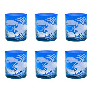 ARTEL Lobster Double Old Fashioned Glass in Azure, Set of 6 For Sale