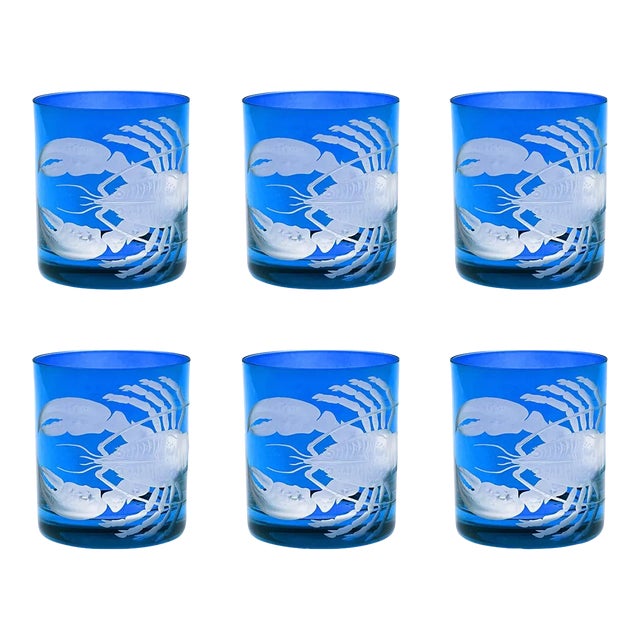 ARTEL Lobster Double Old Fashioned Glass in Azure, Set of 6 For Sale