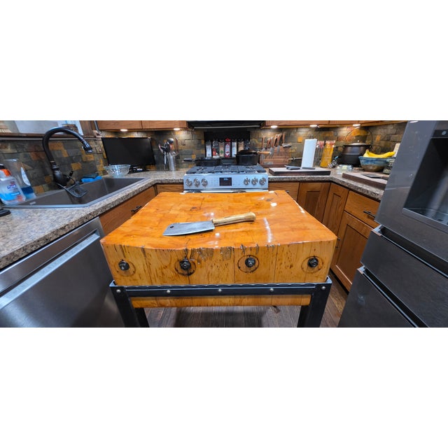 American Mid-Century Michigan Maple Block Co. "Southpaw" 10.5- Inch Industrial Butcher Block Island For Sale - Image 3 of 14