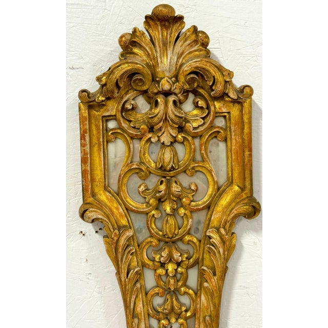 19th C. French Regence Style Carved Giltwood & Mirrored Wall Candle sconces - a Pair For Sale - Image 12 of 12