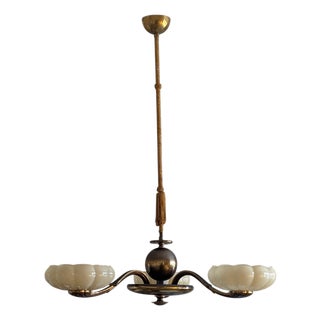 Large 3-Arm Chandelier by Paavo Tynell for Oy Taito AB, 1940s For Sale