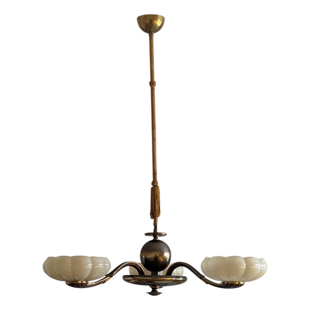 Large 3-Arm Chandelier by Paavo Tynell for Oy Taito AB, 1940s For Sale