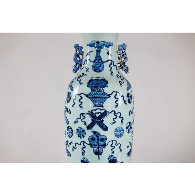 Blue Blue and White Chinese Altar Vase with Light Celadon Tint For Sale - Image 8 of 18