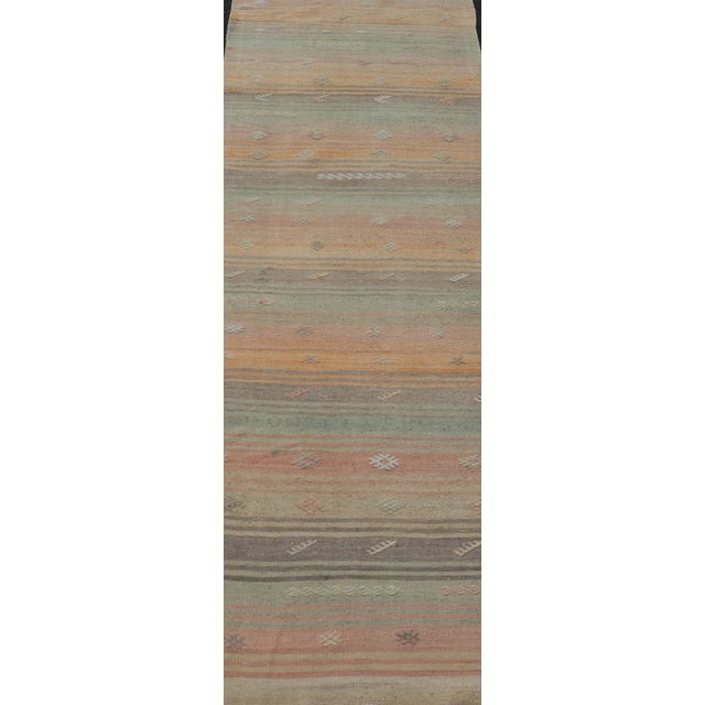Mid 20th Century Vintage Turkish Kilim Runner With Stripes in Multi Soft Colors For Sale - Image 4 of 12