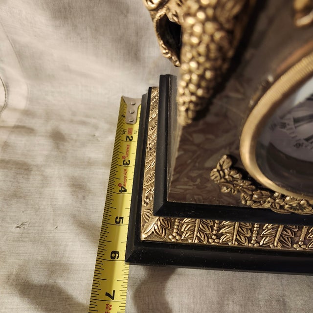 1970s Neoclassical Empire Revival Rose Breccia Marble & Gilt Metal Mantel Clock For Sale - Image 16 of 17