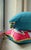 Vibrant Cottagecore Charm: Hana Chess in Ruby + Romo Miro in Beijing Blue + Down-Feather Filled Pillows = a Set of 4 For Sale - Image 12 of 17