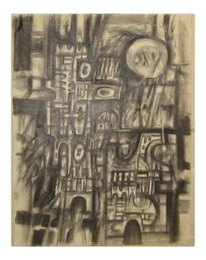 1964 City Architecture Graphite Abstract Expressionist Drawing by John Cipot