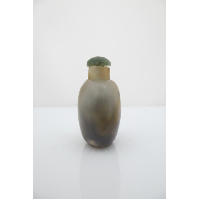 Chinese Natural Silhouette Shadow Agate Snuff Bottle With Green Stopper For Sale - Image 4 of 10