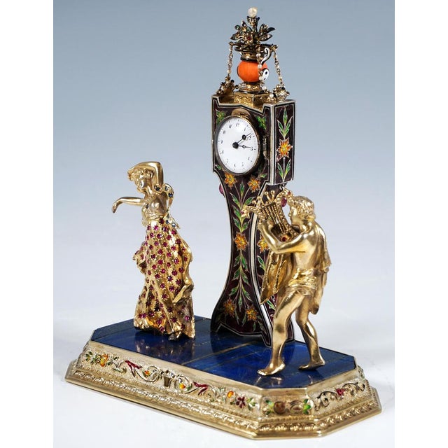 Viennese Glass and Silver Belle Epoque Splendour Clock with Enamel and Gemstones, 1880 For Sale - Image 3 of 16
