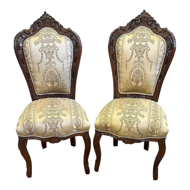 French Style Beige Upholstered Dining Chair - Set of 2 For Sale
