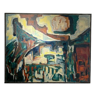 Jaap de Carpentier, Abstract Landscape in Green Tones, 1960s, Oil on Canvas For Sale