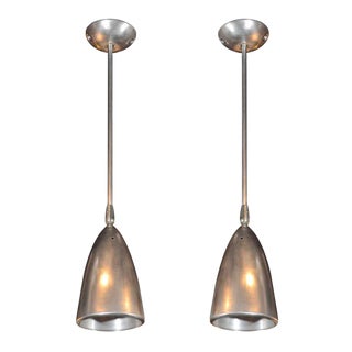 Prescolite Mid-Century Bullet-Shaped Stainless Steel Pendants - a Pair For Sale