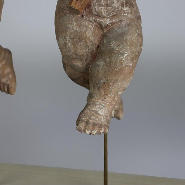 Italian Carved Wood Putti Musician Figures With Glass Eyes C1920 For Sale - Image 10 of 11