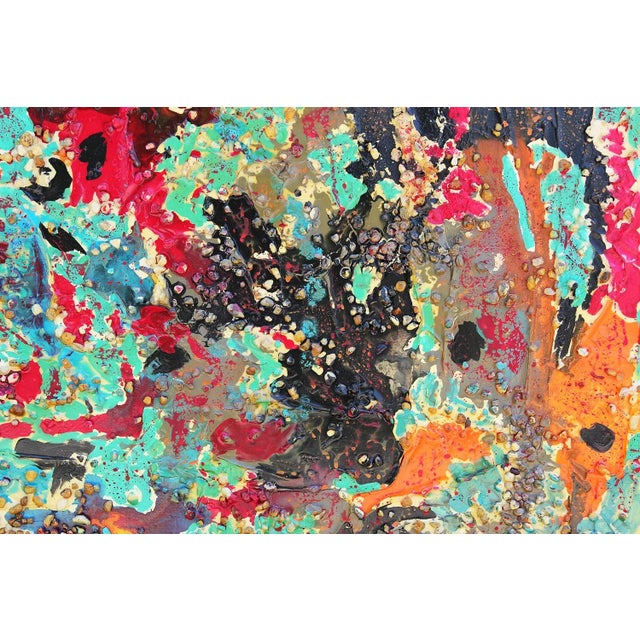 2015 "Ramshackle" Green, Red, Turquoise, and Orange Abstract With Pebbles by Paul Reeves For Sale - Image 9 of 12