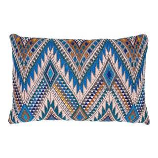 Schumacher Coyolate Lumbar Pillow in Ocean For Sale