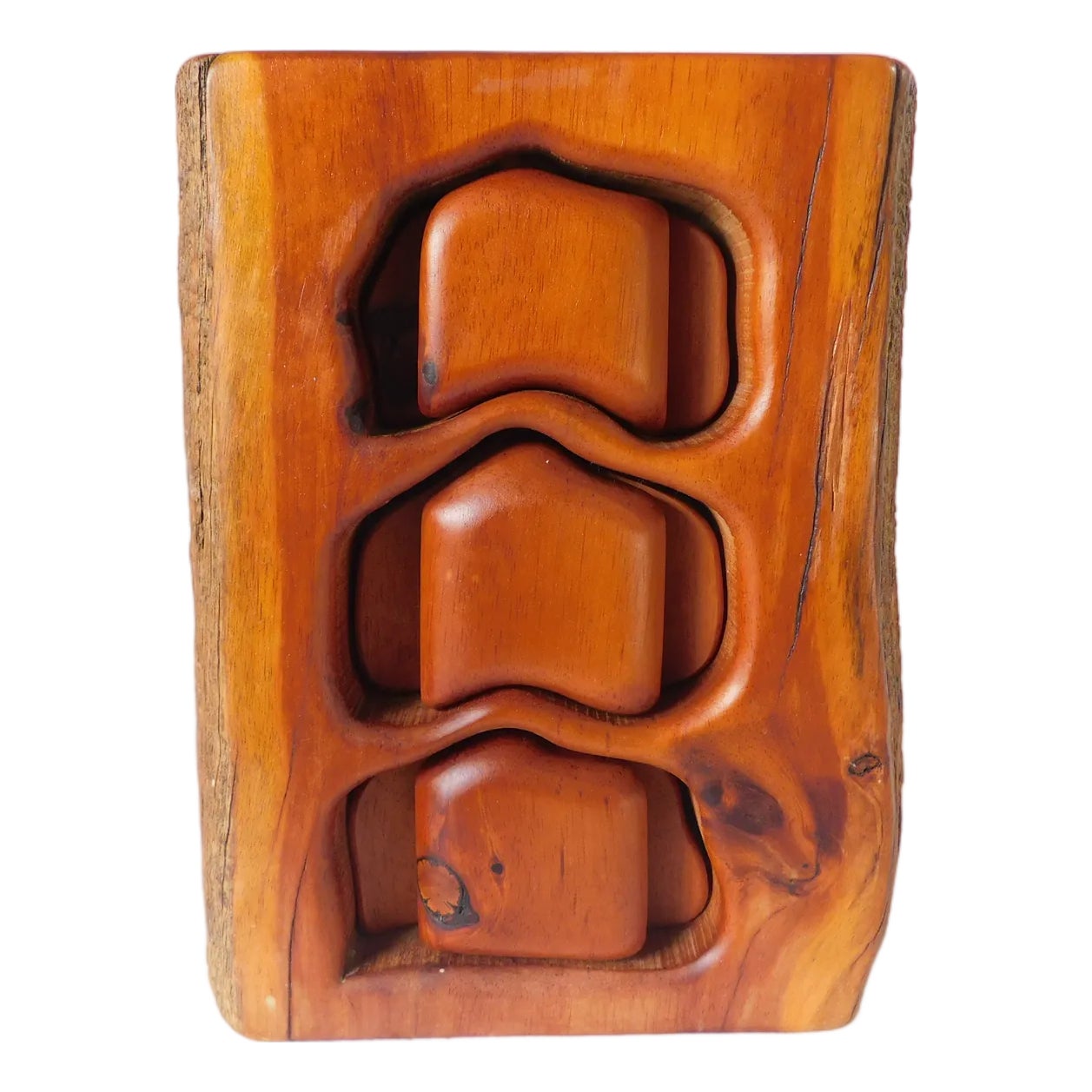 Vintage C1970s Spancraft Solid Wood Tree Trunk Jewelry Trinket Box